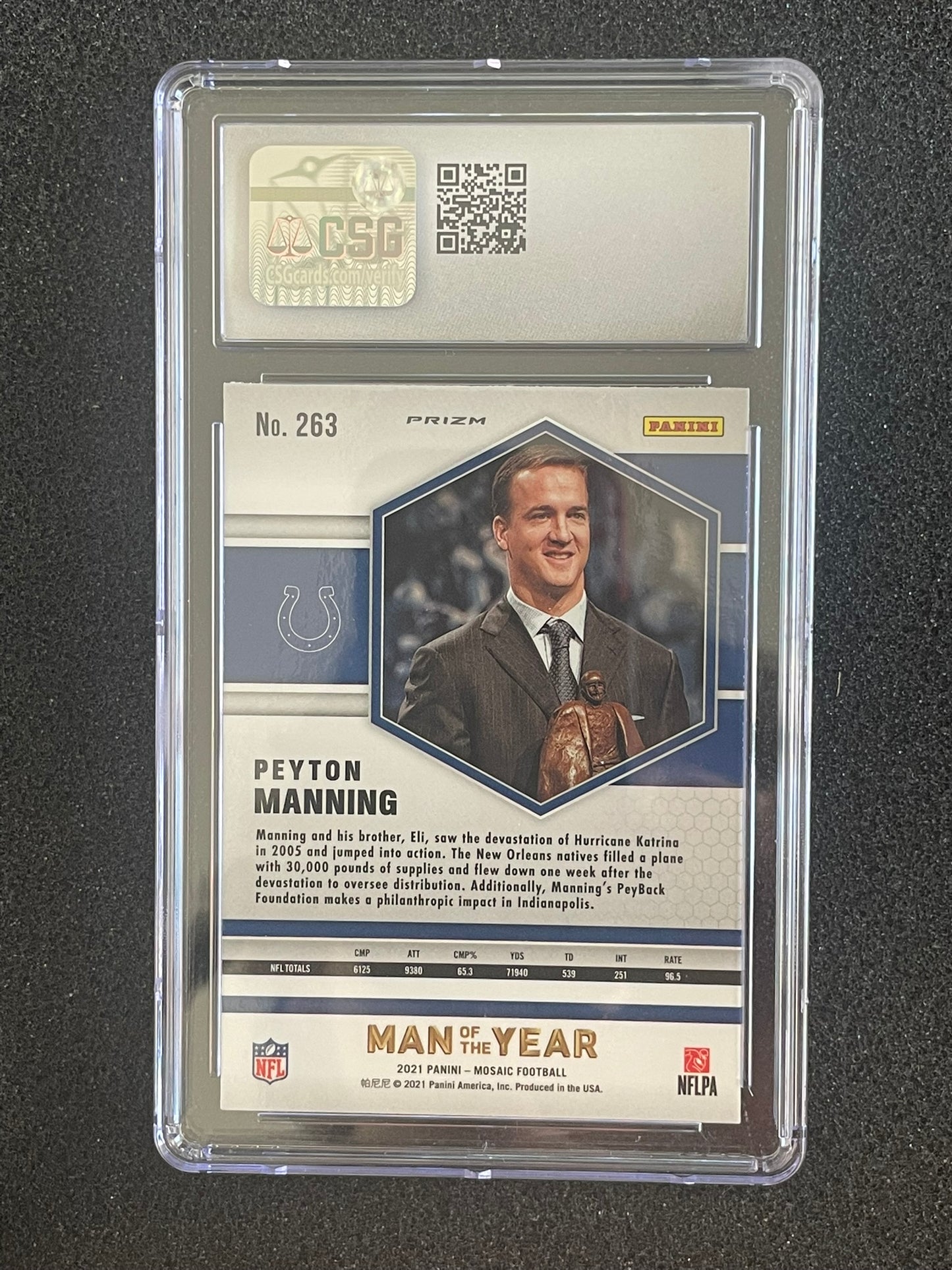 2021 Panini Mosaic #263 Peyton Manning “Man of the Year” Red Parallel (CSG 9 Mint)