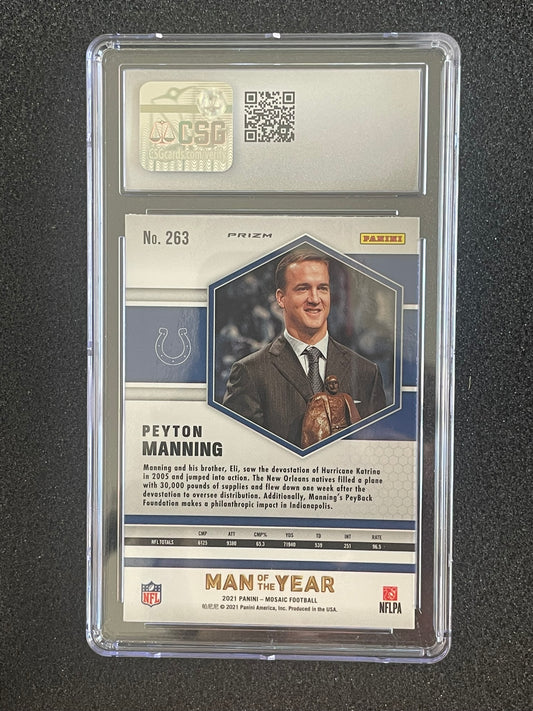 2021 Panini Mosaic #263 Peyton Manning “Man of the Year” Red Parallel (CSG 9 Mint)